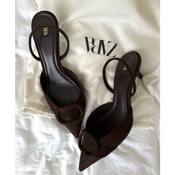 ZARA Dark Brown Pointed Toe Slingback Heels NWT Size 6.5 - Picture 12 of 16